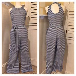 NWT Striped Halter-Neck Belted Jumper w/Pockets XS